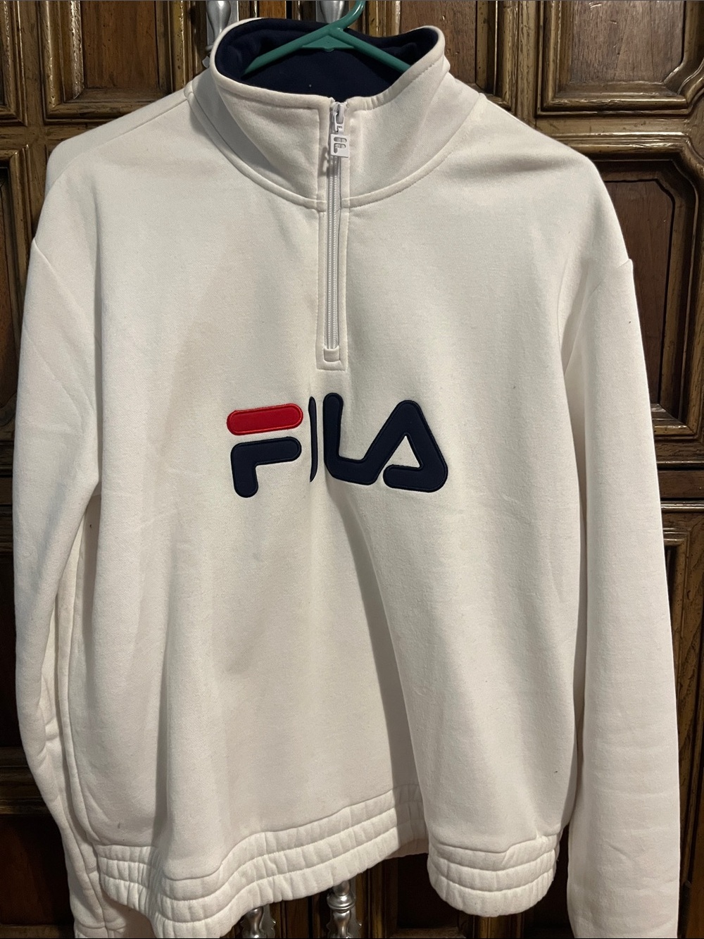 Fila White Half-Zip Sweatshirt with Navy & Red Logo